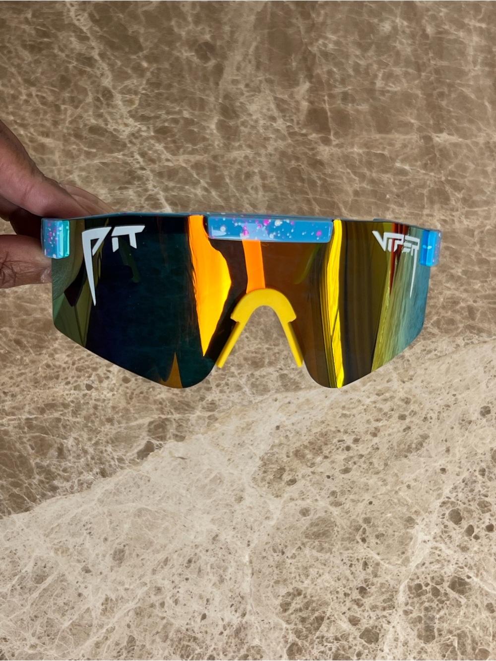 Pit Viper Mirrored Shield Sport Sunglasses with Yellow Nose Bridge